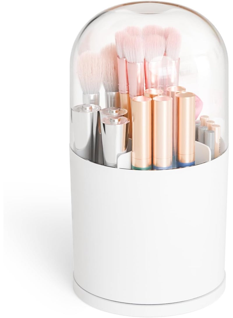 عام صندوق تخزين حامل فرش المكياج مع غطاء شفاف، حامل عرض مستحضرات التجميل يدور 360 درجة خالي من الغبار لأسطح الحمام وطاولات الزينة وأجهزة الكمبيوتر المكتبية - Image 1