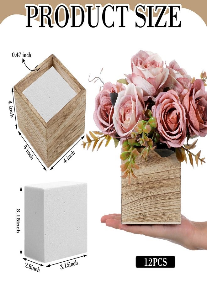 Suzile 12 Set 4 Inch Wooden Planter Box Flower Square Vases for Centerpiece Rustic Cube Planter Box with Removable Foam Blocks Liner Square Vase Craft for Garden Home(Wood Color) - Image 2
