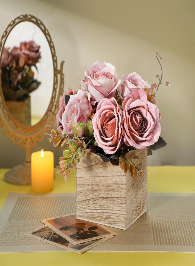 Suzile 12 Set 4 Inch Wooden Planter Box Flower Square Vases for Centerpiece Rustic Cube Planter Box with Removable Foam Blocks Liner Square Vase Craft for Garden Home(Wood Color) - Image 3