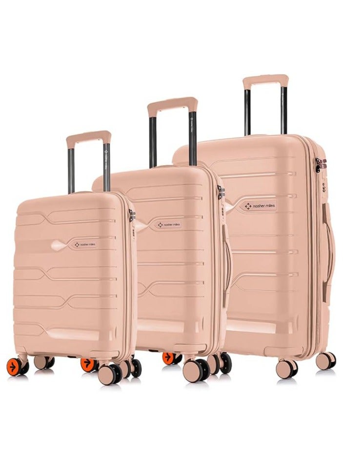 nasher miles Nasher Miles Paris Hard-Sided Polypropylene Luggage Set of 3 | 55cm, 65cm & 75cm | 8 Wheels Small, Medium & Large Trolley Bag for Travel | Suitcase (Peach)  - Image 1