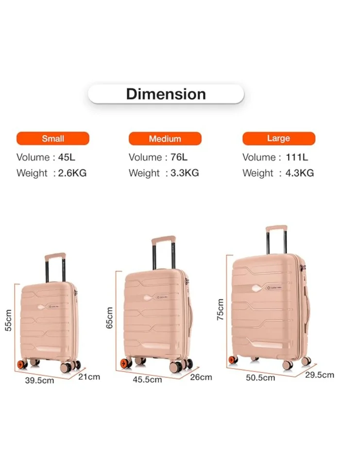 nasher miles Nasher Miles Paris Hard-Sided Polypropylene Luggage Set of 3 | 55cm, 65cm & 75cm | 8 Wheels Small, Medium & Large Trolley Bag for Travel | Suitcase (Peach)