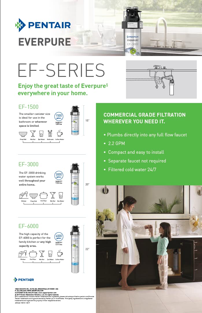 ever pure Pentair Everpure EF-1500 Full Flow Drinking Water System, EV985800, NSF Certified to Reduce Lead, includes Filter Head, Filter Cartridge, All Hardware and Connectors, 1,500 Gallon Capacity, 0.5 Micron - Image 3