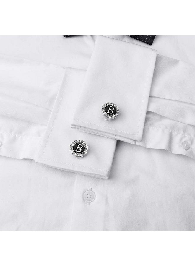 HAWSON A-Z Initial Cufflinks For Men And Women With Clear Crystal, Silver Color Rasied Letter A-Z Cuff Links For French Shirt, Gift For Normal And Business Wearing - B - Image 4