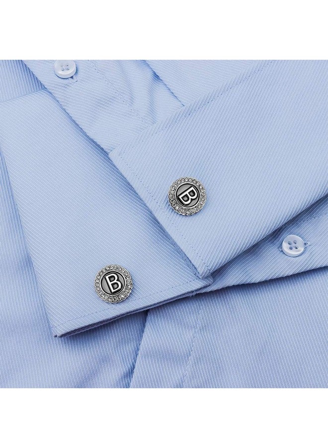 HAWSON A-Z Initial Cufflinks For Men And Women With Clear Crystal, Silver Color Rasied Letter A-Z Cuff Links For French Shirt, Gift For Normal And Business Wearing - B - Image 5