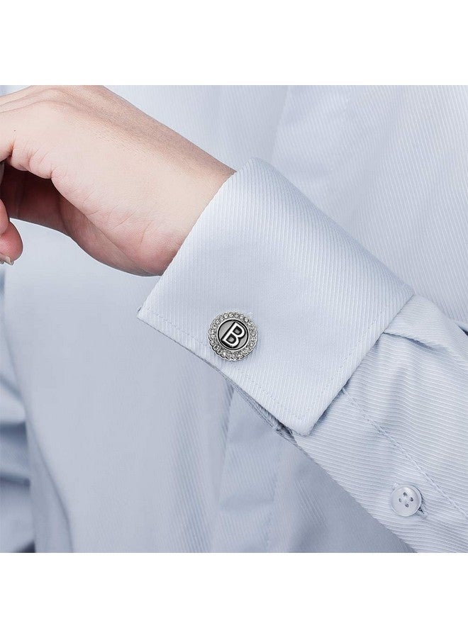 HAWSON A-Z Initial Cufflinks For Men And Women With Clear Crystal, Silver Color Rasied Letter A-Z Cuff Links For French Shirt, Gift For Normal And Business Wearing - B - Image 3