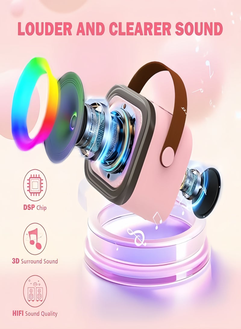 طقم مكبر صوت كاريوكي بلوتوث لاسلكي صغير مع ميكروفونين محمولين، وإضاءة RGB ملونة، ونظام صوت KTV محمول للحفلات المنزلية وغناء الأطفال والترفيه في الهواء الطلق (وردي) - Image 2