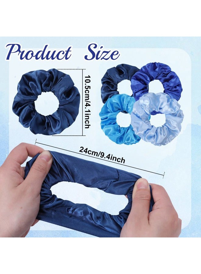 Whaline 10Pcs Blue Satin Fabric Hair Ties Bulk Ponytail Holders Scrunchies Elastic Hair Bands for Women Girls Teens Party Gift Favors - Image 2
