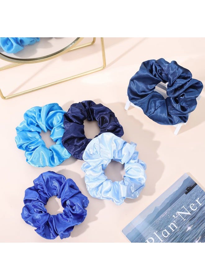 Whaline 10Pcs Blue Satin Fabric Hair Ties Bulk Ponytail Holders Scrunchies Elastic Hair Bands for Women Girls Teens Party Gift Favors - Image 4