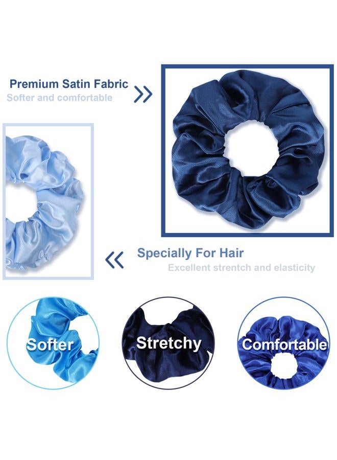 Whaline 10Pcs Blue Satin Fabric Hair Ties Bulk Ponytail Holders Scrunchies Elastic Hair Bands for Women Girls Teens Party Gift Favors - Image 3