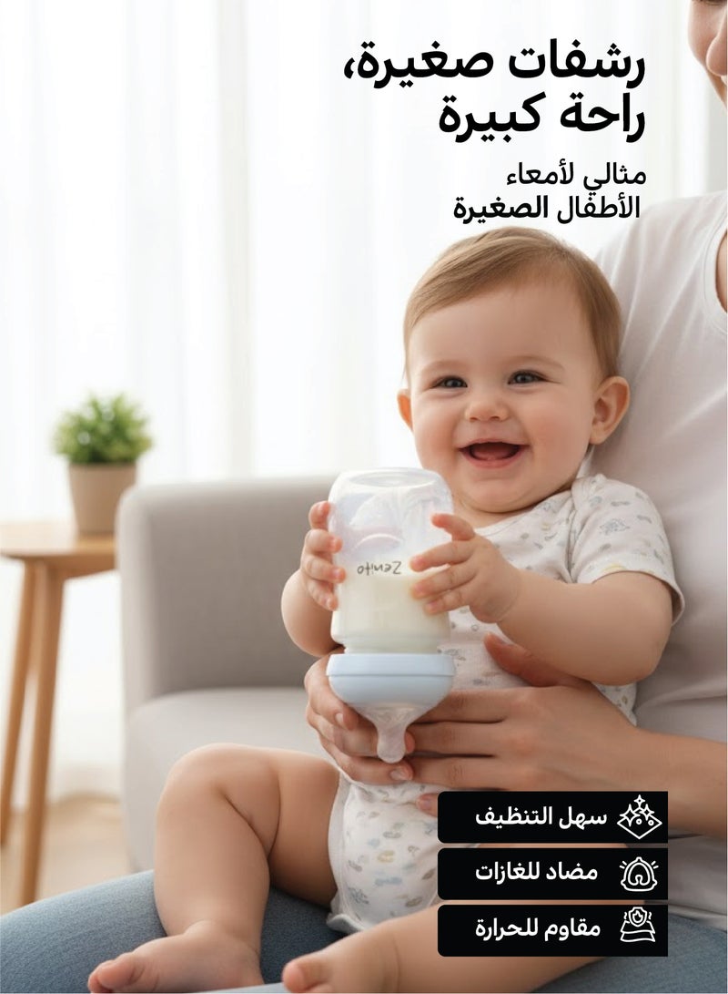 Zenito Essential Bottle Feeding Kit  -Newborn Starter Set | 7-Piece Baby Feeding Kit | 0+ Months | BPA-Free | Includes 2x 125ml & 2x 260ml Wide-Neck Feeding Bottles with Soft Silicone Teats, 1 Teets set, and 1 Multi purpose Bottle & Teat Brush - Image 2