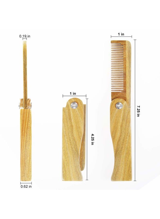 OneDor Handmade 100% Natural Green Sandalwood Fine Tooth Wooden Comb for Men Hair, Beard, and Mustache Styling Pocket Comb With Leather Case (Folding) - Image 4