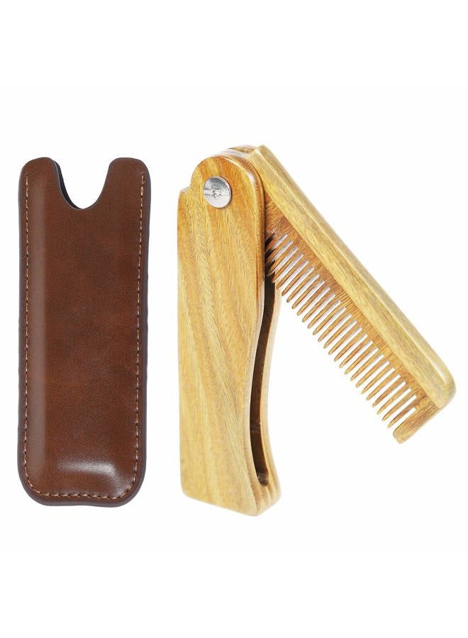 OneDor Handmade 100% Natural Green Sandalwood Fine Tooth Wooden Comb for Men Hair, Beard, and Mustache Styling Pocket Comb With Leather Case (Folding) - Image 3