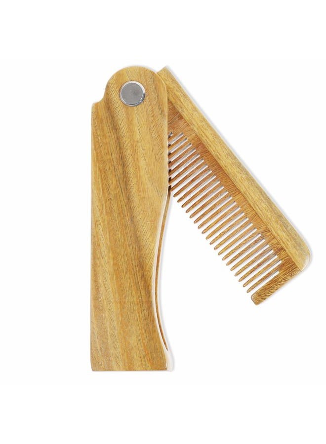 OneDor Handmade 100% Natural Green Sandalwood Fine Tooth Wooden Comb for Men Hair, Beard, and Mustache Styling Pocket Comb With Leather Case (Folding) - Image 2