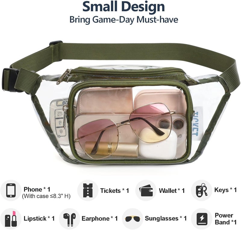 Veckle Clear Fanny Pack Stadium Approved - Waist Range 33” - 47“ Transparent Belt Bag for Women Men Clear Bag for Stadium Events, Adjustable Waist Bag for Sports, Concerts, Green - Image 3
