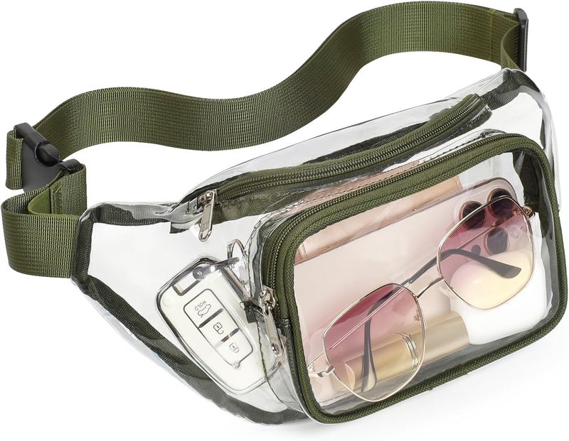 Veckle Clear Fanny Pack Stadium Approved - Waist Range 33” - 47“ Transparent Belt Bag for Women Men Clear Bag for Stadium Events, Adjustable Waist Bag for Sports, Concerts, Green - Image 1