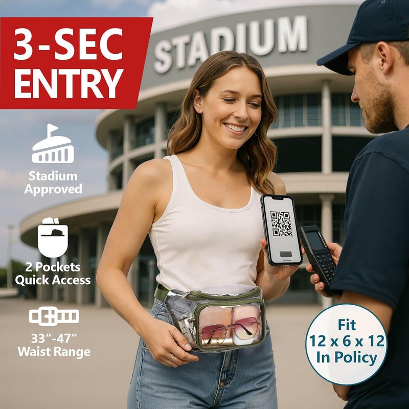 Veckle Clear Fanny Pack Stadium Approved - Waist Range 33” - 47“ Transparent Belt Bag for Women Men Clear Bag for Stadium Events, Adjustable Waist Bag for Sports, Concerts, Green - Image 2