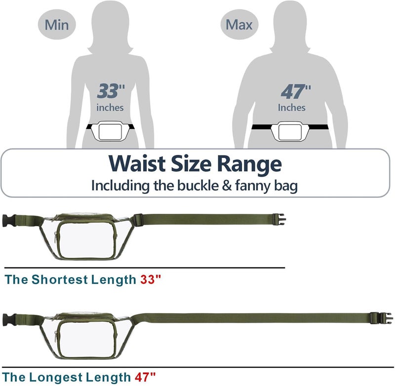 Veckle Clear Fanny Pack Stadium Approved - Waist Range 33” - 47“ Transparent Belt Bag for Women Men Clear Bag for Stadium Events, Adjustable Waist Bag for Sports, Concerts, Green - Image 5