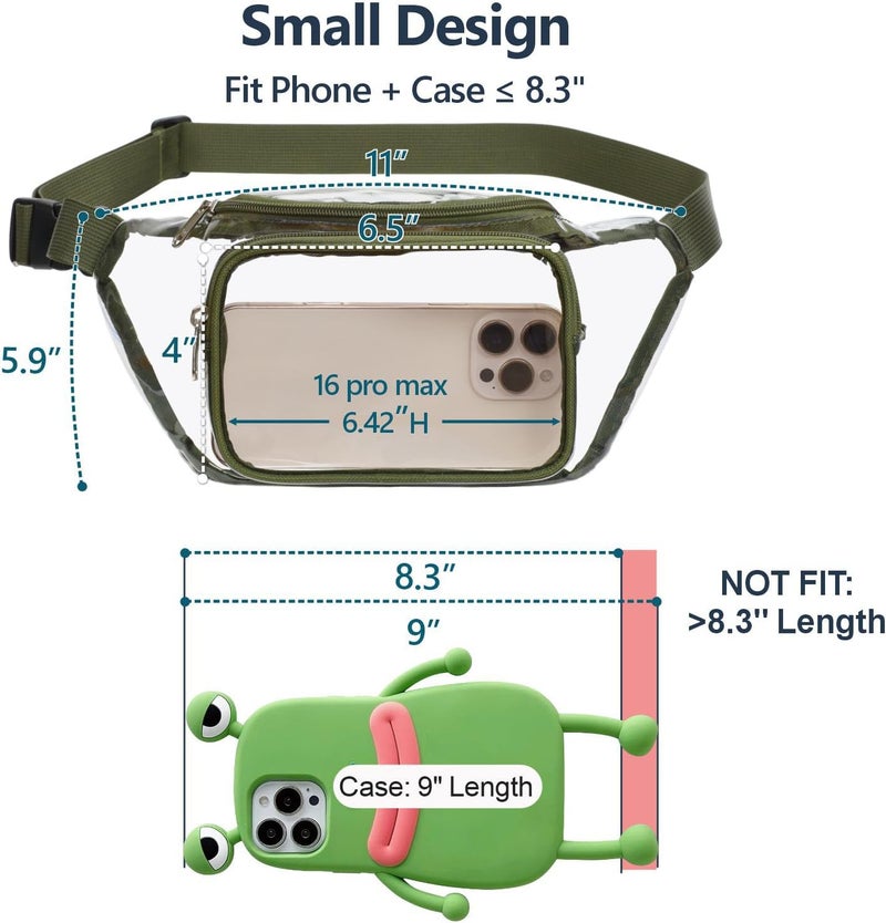 Veckle Clear Fanny Pack Stadium Approved - Waist Range 33” - 47“ Transparent Belt Bag for Women Men Clear Bag for Stadium Events, Adjustable Waist Bag for Sports, Concerts, Green - Image 4