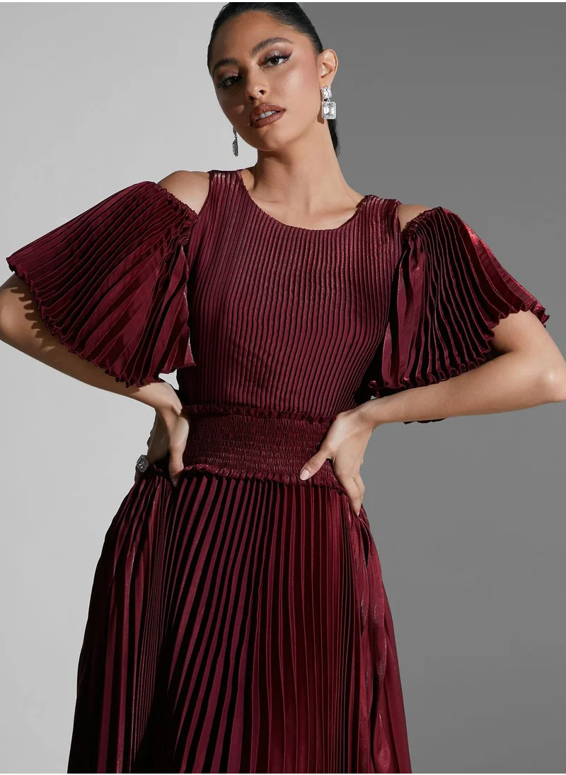Namshi x Hadia Ghaleb Cold Shoulder Pleated Dress