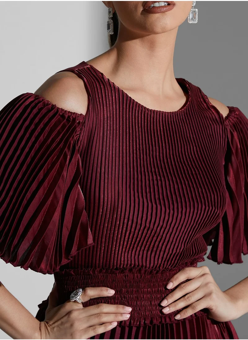 Namshi x Hadia Ghaleb Cold Shoulder Pleated Dress