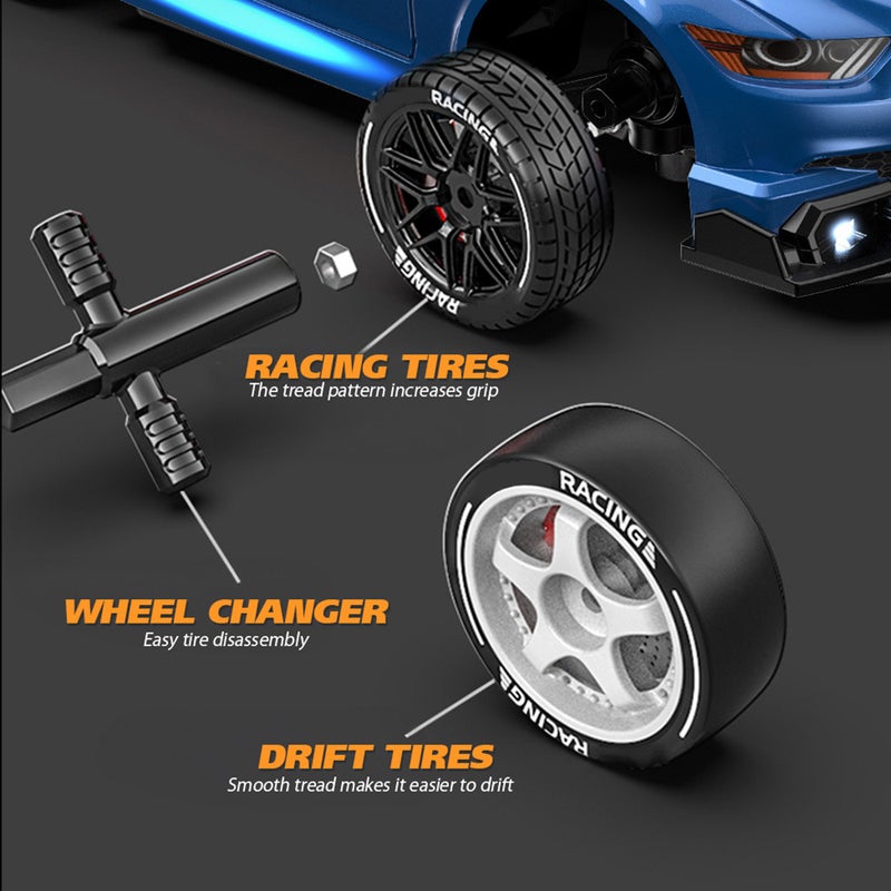 2.4GHz Remote Control Drift Car 1:24 10-15KM/H High Speed Drift Remote-controlled 4WD Vehicle with With Front Lights, Bottom Lights, Tail Wing Lights/ Replaceable Wheels - Image 2