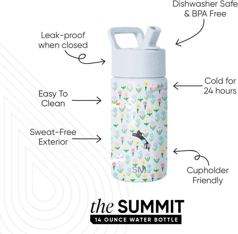 Kids Summit Water Bottle with Straw Lid | 14oz Stainless Steel Cup Insulated Tumbler for Toddlers, School | Frolicking Kittens - Image 1