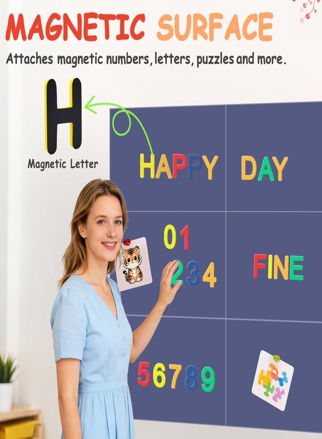 OMKSIH Magnetic Chalkboard Wall Decal for Kids Set of 6 Peel and Stick Magnet Sheets with Chalk Tangram Puzzle and Multiple Accessories Dusty Blue Magnetic Chalk Boardfor Home Playroom and Classroom - Image 3