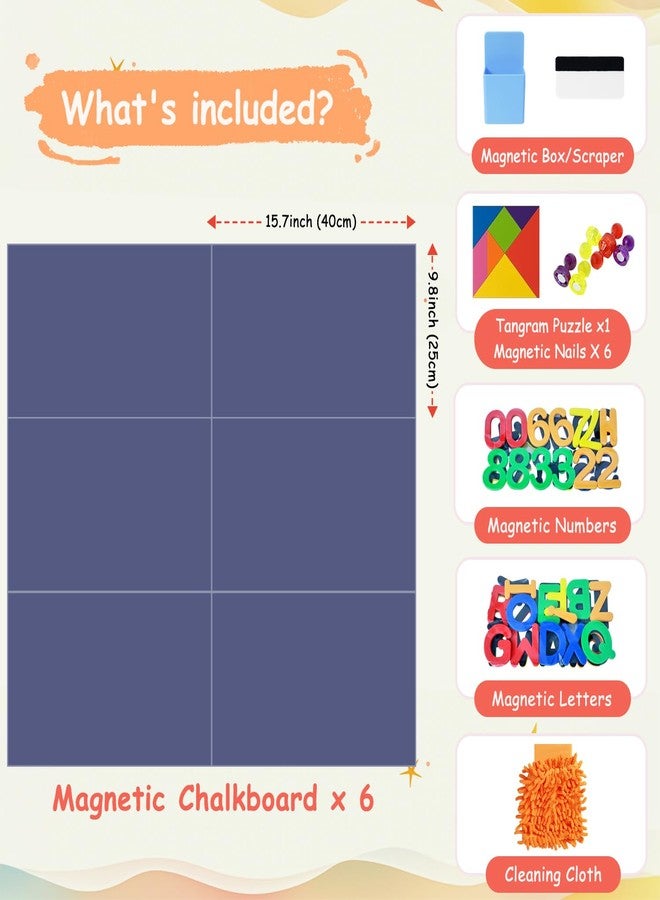 OMKSIH Magnetic Chalkboard Wall Decal for Kids Set of 6 Peel and Stick Magnet Sheets with Chalk Tangram Puzzle and Multiple Accessories Dusty Blue Magnetic Chalk Boardfor Home Playroom and Classroom - Image 2