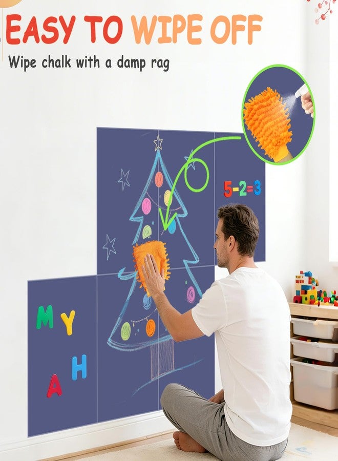 OMKSIH Magnetic Chalkboard Wall Decal for Kids Set of 6 Peel and Stick Magnet Sheets with Chalk Tangram Puzzle and Multiple Accessories Dusty Blue Magnetic Chalk Boardfor Home Playroom and Classroom - Image 4