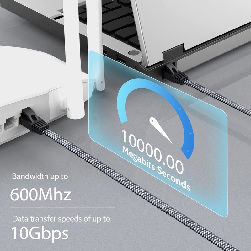MORELECS Cat 7 Ethernet Cable 6.6 ft, High Speed Flat Nylon Braided Internet Network Cord, Shielded RJ45 LAN Wire for Gaming PS5 Xbox PC Router Modem Smart TV, Faster Than Cat 6 - Image 2