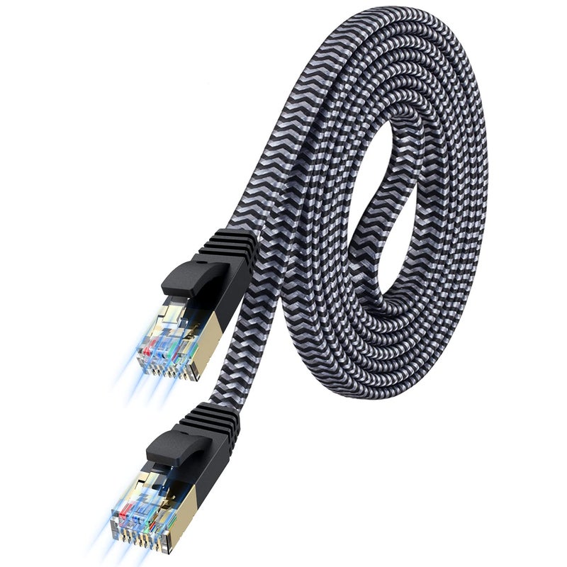 MORELECS Cat 7 Ethernet Cable 6.6 ft, High Speed Flat Nylon Braided Internet Network Cord, Shielded RJ45 LAN Wire for Gaming PS5 Xbox PC Router Modem Smart TV, Faster Than Cat 6 - Image 1