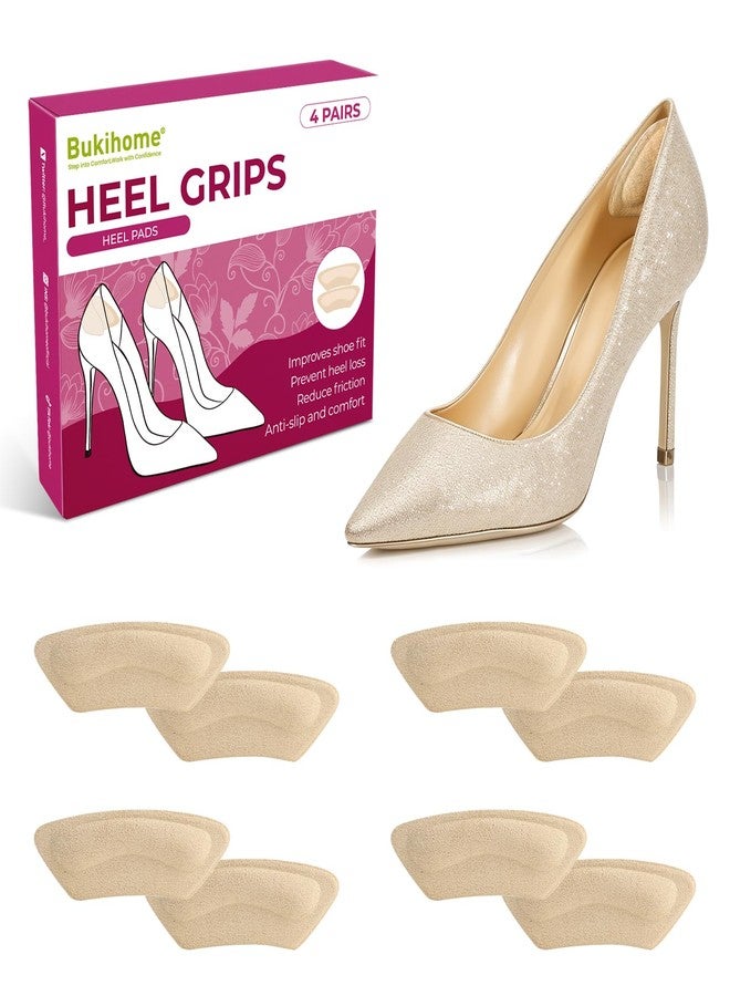 Bukihome Heel Grips Pads for Women Shoes - (4 Pairs) Bukihome Self-Adhesive Heel Cushion Inserts Prevent Slipping, Rubbing, Blisters, Foot Pain, Improve Shoe Fit, Heel Protector for Shoes Too Big - Beige - Image 1