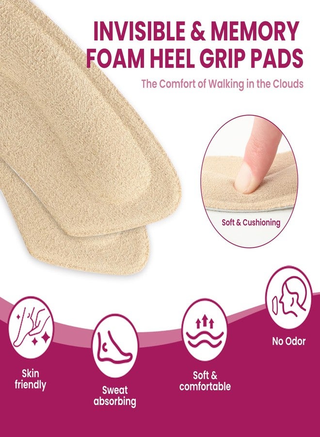 Bukihome Heel Grips Pads for Women Shoes - (4 Pairs) Bukihome Self-Adhesive Heel Cushion Inserts Prevent Slipping, Rubbing, Blisters, Foot Pain, Improve Shoe Fit, Heel Protector for Shoes Too Big - Beige - Image 3