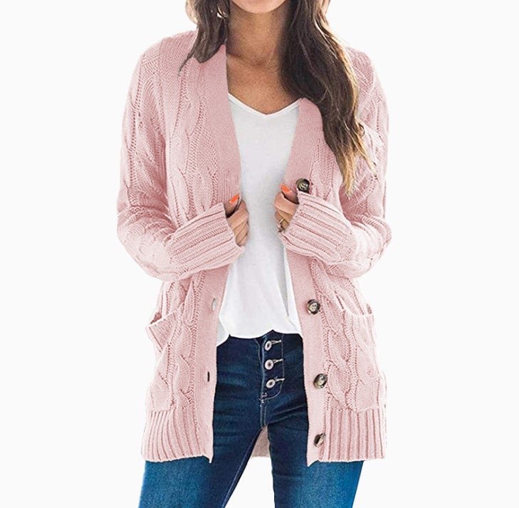 Womens Medium-Length Sweater Cardigan Hooded Jacket New Style Fashionable Clothing From Europe And America Stock Available Pink 