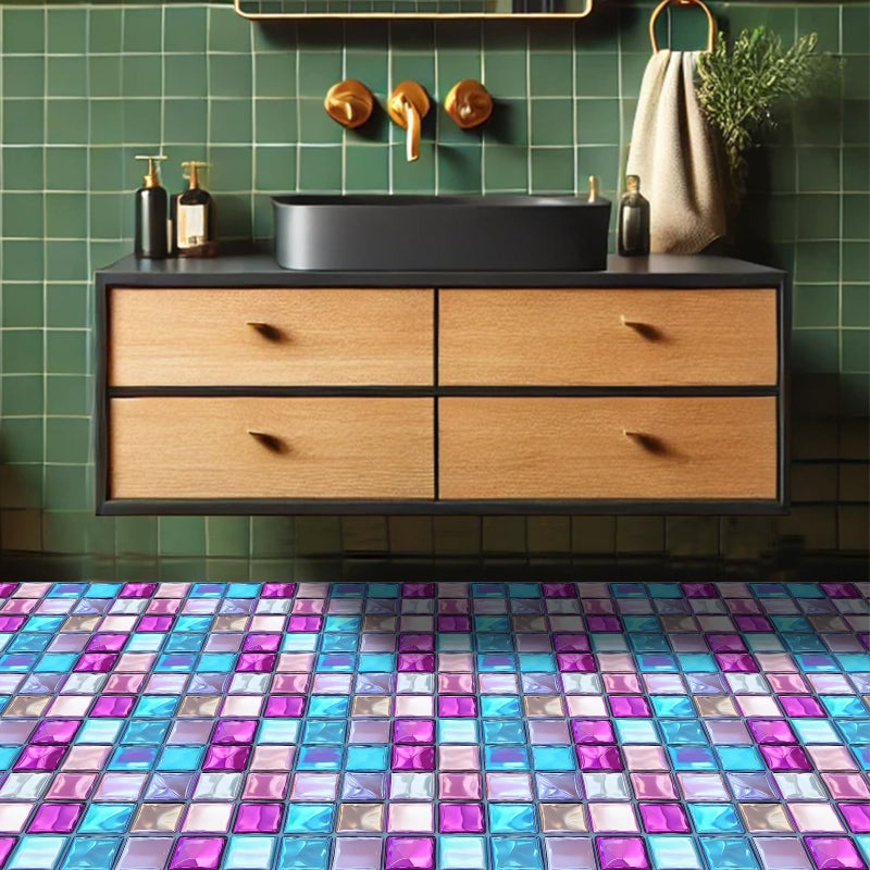 HOMETITUTE 10PCS 12x12 Inch Blue Pink Purple Iridescent Mirror Textured Flat Surface Peel and Stick Floor Tiles Removable Self Adhesive Vinyl Flooring Stickers for Bathroom Kitchen Entryway Home Decor - Image 4