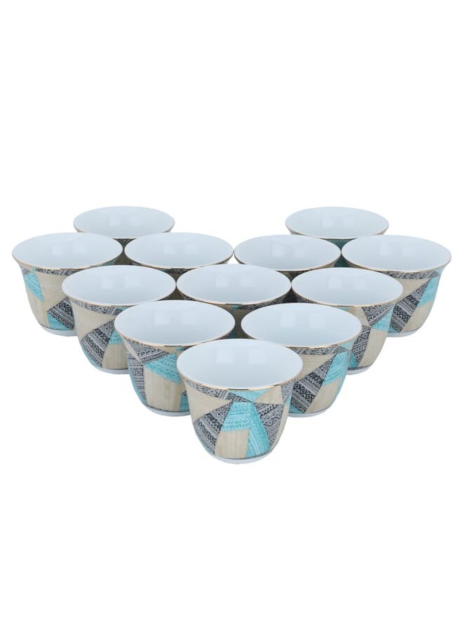 Alsaif Gallery - Beige black embossed porcelain Arabic coffee cups set, 12 pieces - Image 1