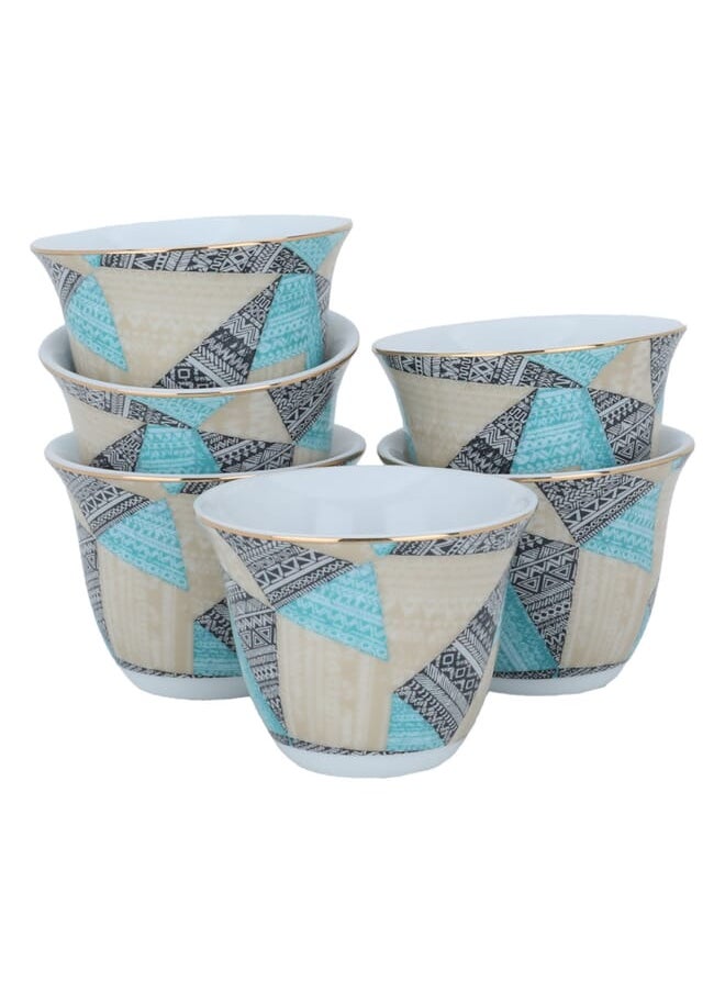 Alsaif Gallery - Beige black embossed porcelain Arabic coffee cups set, 12 pieces - Image 1