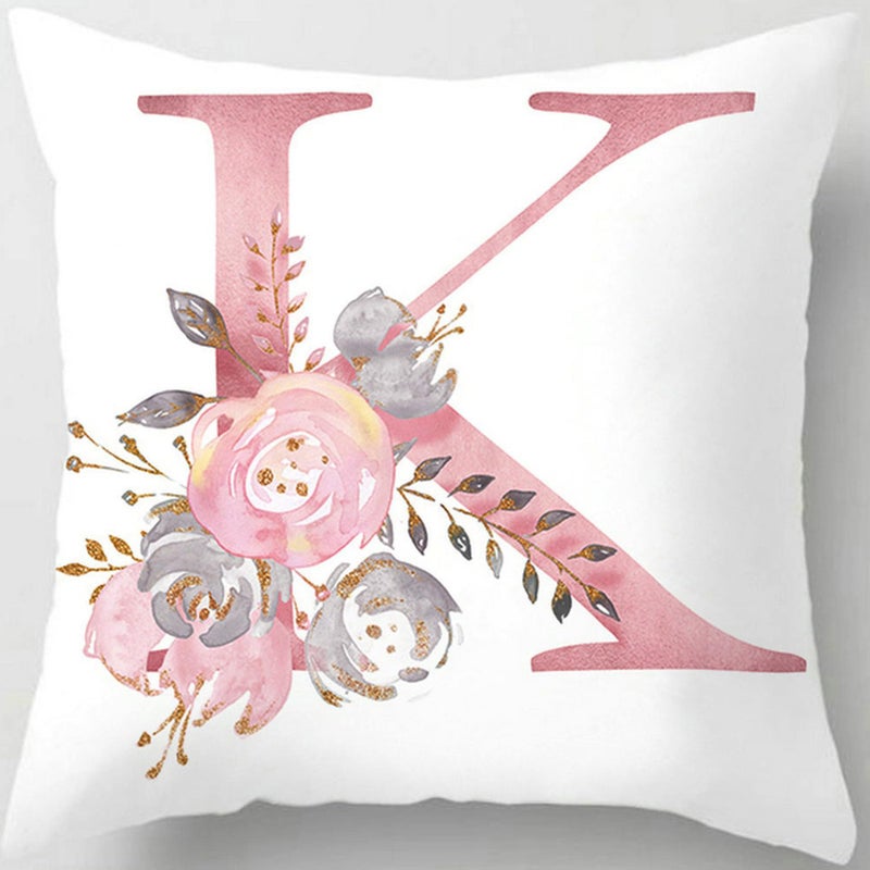 Tillskuch Pink Throw Pillow Covers Cute Alphabet Decorative Cushion Covers Square Letter Throw Pillows Protectors for Sofa Couch Bedroom Chair Home Decor 18 x 18 Inch(K) - Image 1