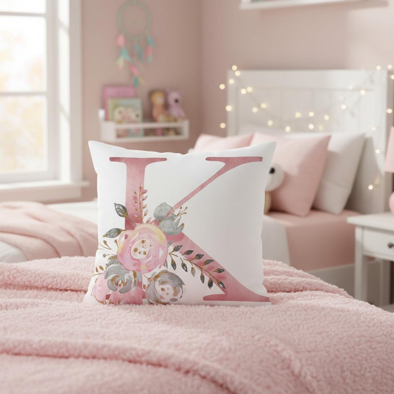 Tillskuch Pink Throw Pillow Covers Cute Alphabet Decorative Cushion Covers Square Letter Throw Pillows Protectors for Sofa Couch Bedroom Chair Home Decor 18 x 18 Inch(K) - Image 5