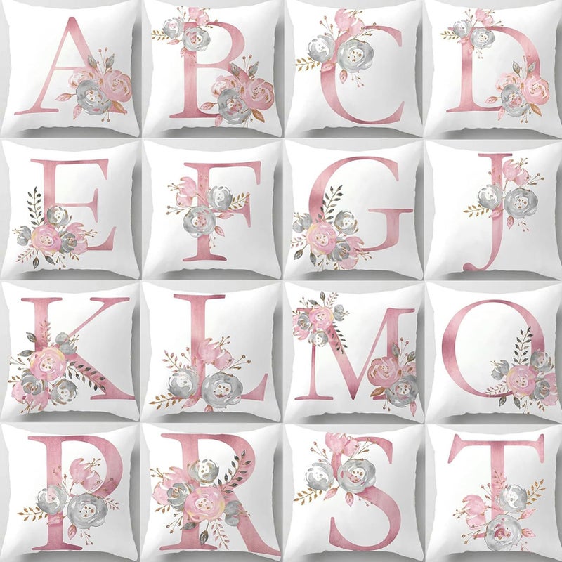 Tillskuch Pink Throw Pillow Covers Cute Alphabet Decorative Cushion Covers Square Letter Throw Pillows Protectors for Sofa Couch Bedroom Chair Home Decor 18 x 18 Inch(K) - Image 2