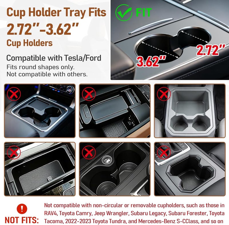 YITIAOYU Car Food Cup Holder Tray - 360° Rotating Car Table and Car Seat Tray, Detachable Wooden Car Desk for Laptop and Food Tray, Compatible with Tesla Model Y/3/S, Ford F150/Explorer (Brown, 9.45") - Image 2