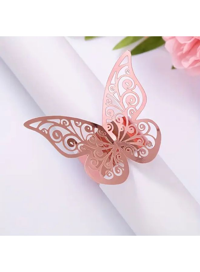 Colorful Pink 50 Pack Butterfly Laser Cut Napkin Ring Foldable Plastic Table Decor - Image 2