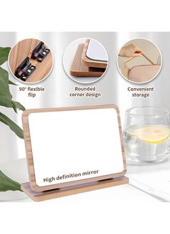 Generic Wooden Makeup Mirror, 90° Folding Vanity Mirror, Suitable for Fine Makeup and Daily Skin Care  - Image 3
