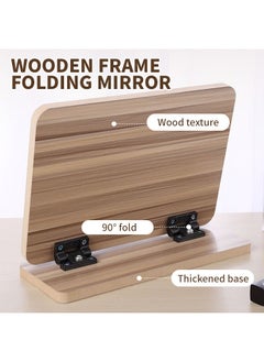 Generic Wooden Makeup Mirror, 90° Folding Vanity Mirror, Suitable for Fine Makeup and Daily Skin Care  - Image 4