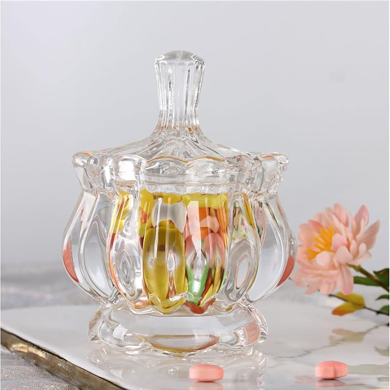 WRINGO WRINGO Premium Glass Candy Dish With Lid Crystal Candy Jar Cookie Jar Decorative Candy Bowl Jewelry Dish Covered Candy Jars For Buffet Kitchen Home Office Desk 400 ml  - Image 1