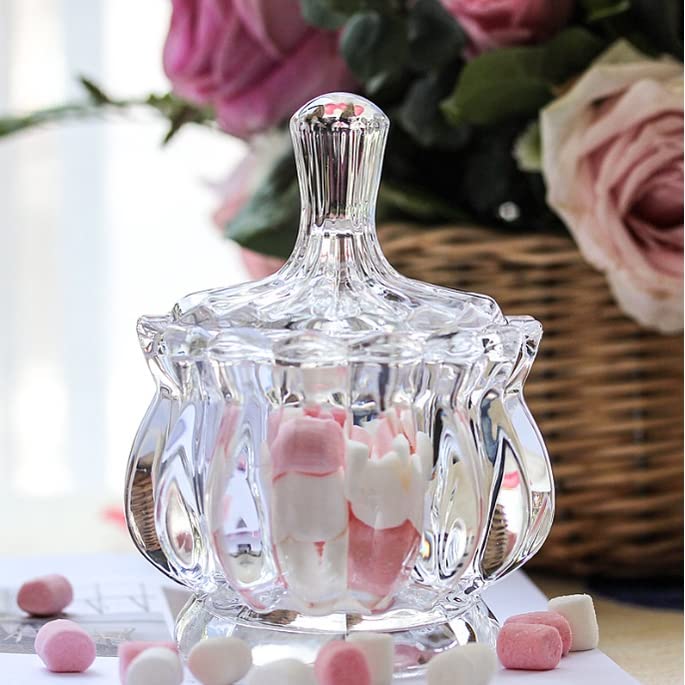 WRINGO WRINGO Premium Glass Candy Dish With Lid Crystal Candy Jar Cookie Jar Decorative Candy Bowl Jewelry Dish Covered Candy Jars For Buffet Kitchen Home Office Desk 400 ml  - Image 3