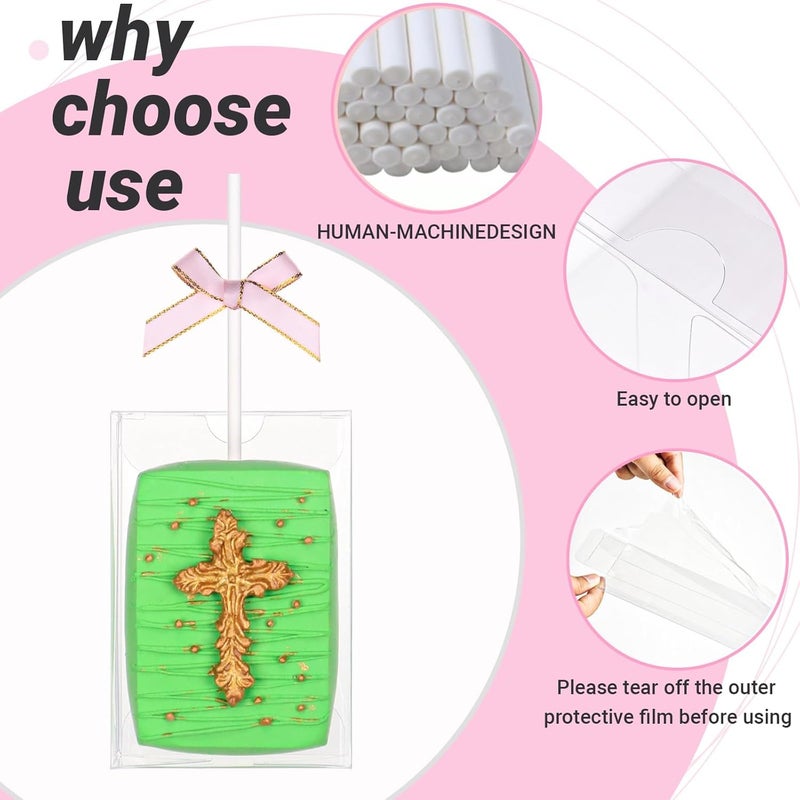 JCXGRVC 40Pack 3.5"x 2.4"x 1.38"Clear Rice Krispie Treat Boxes with Sticks Individually Wrapped Packaing Cakesickle Boxes Party Favors Boxes for Christmas Valentine's Easter Mother's Day Birthday - Image 3