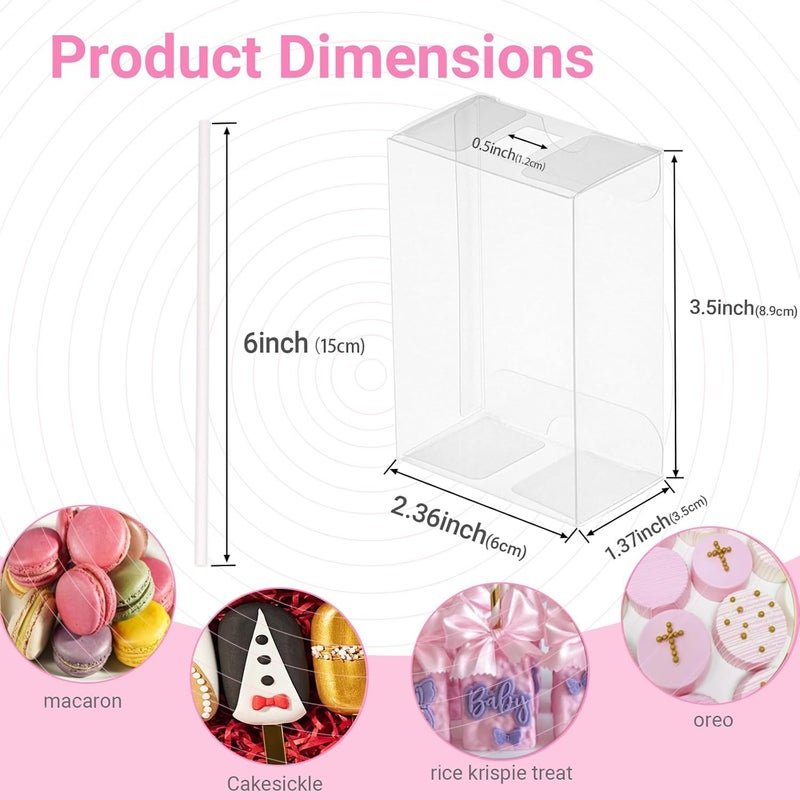 JCXGRVC 40Pack 3.5"x 2.4"x 1.38"Clear Rice Krispie Treat Boxes with Sticks Individually Wrapped Packaing Cakesickle Boxes Party Favors Boxes for Christmas Valentine's Easter Mother's Day Birthday - Image 2