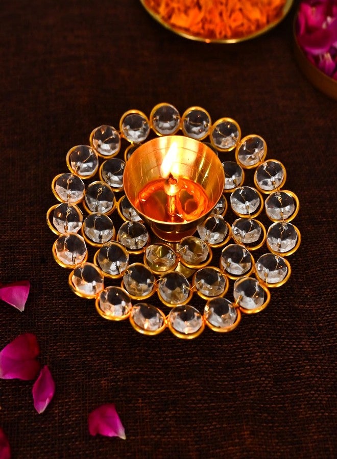 DecorTwist®Brass Diya for Puja 1.7 Inch | Crystal Akhand Diya Oil Puja Lamp | Deepak for Pooja Room Home Decor Pooja Articles | Diwali, Navratri Diya Decoration Items for Home Decor - Image 1