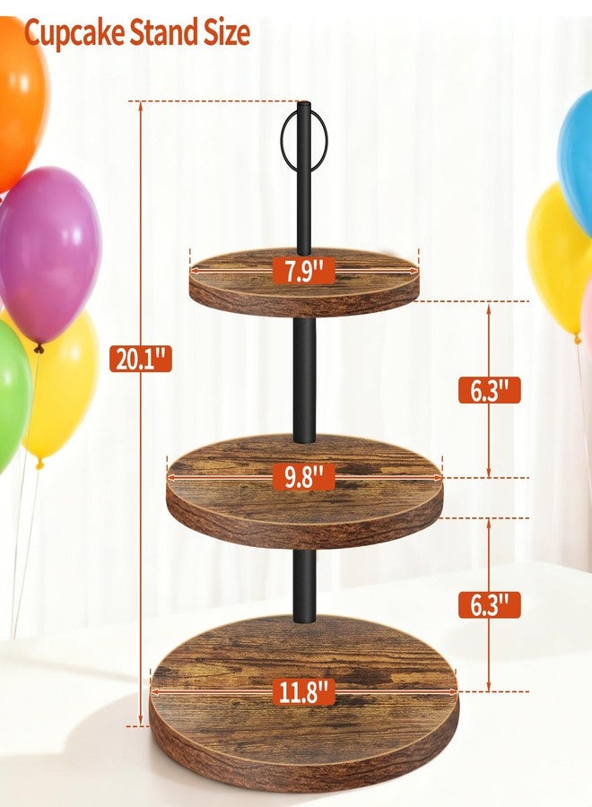 OugeWood Cupcake Stand, 3 Tier Large Cupcake Stand,Round Cupcake Stand for 50 Cupcakes,Rustic Dessert Table Display Set Wood Cupcake Tower Cake Stand Tiered Tray Stand for Wedding Birthday Baby Shower 2 Pack - Image 3